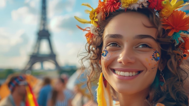 Olympic Paris sport Focus on a happy woman audience smiling