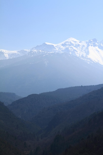 Olympus Mountain covered by snow in Greece