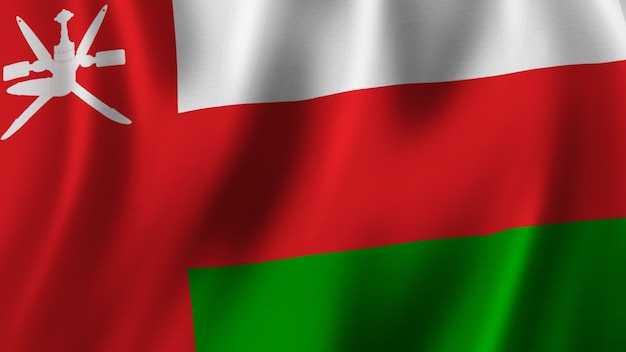 Oman Flag Waving Closeup 3D Rendering With High Quality Image with Fabric Texture