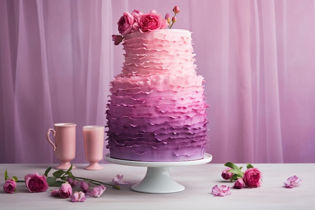 Photo ombre layer cake photo in shades of pink