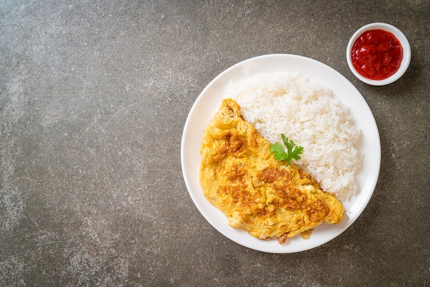 Omelet or Omelette with Rice and Ketchup