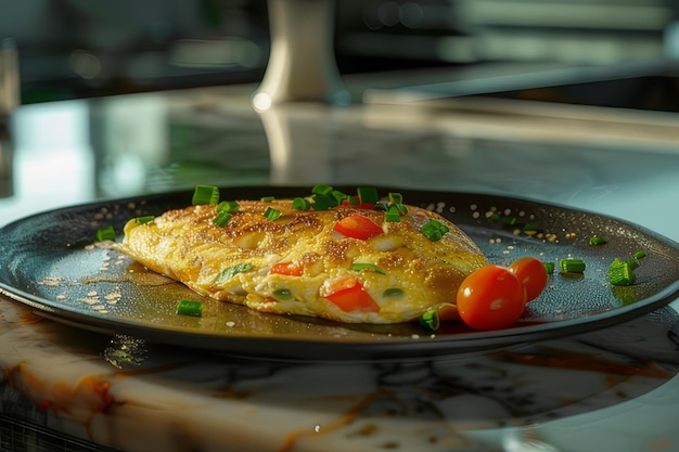 Photo omelet on a plate on a marble background