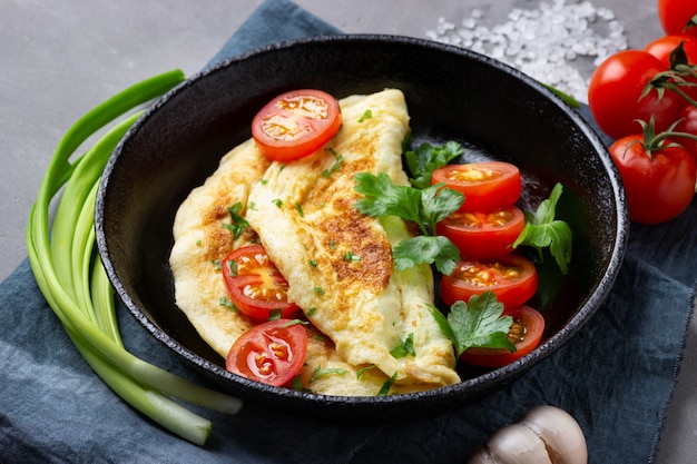 Omelette in frying pan