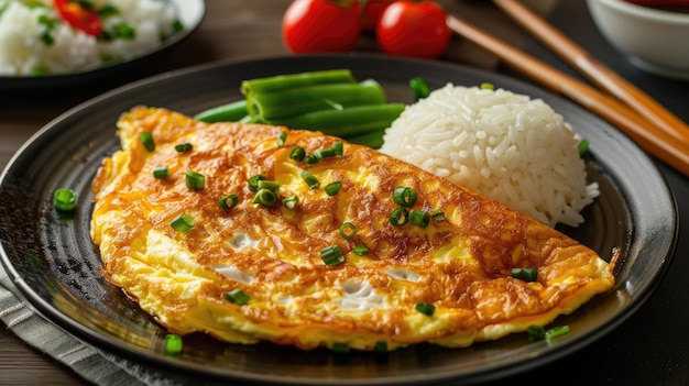 Photo omelette thai delicious rice omelet dish served on the dining table