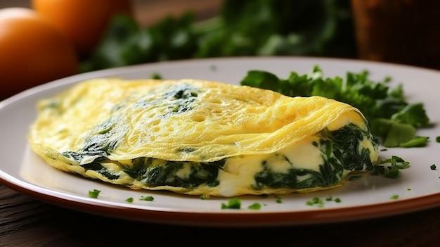 Omelette with cheese and spinach Omelette stuffed with spinach for a breakfast AI Generative