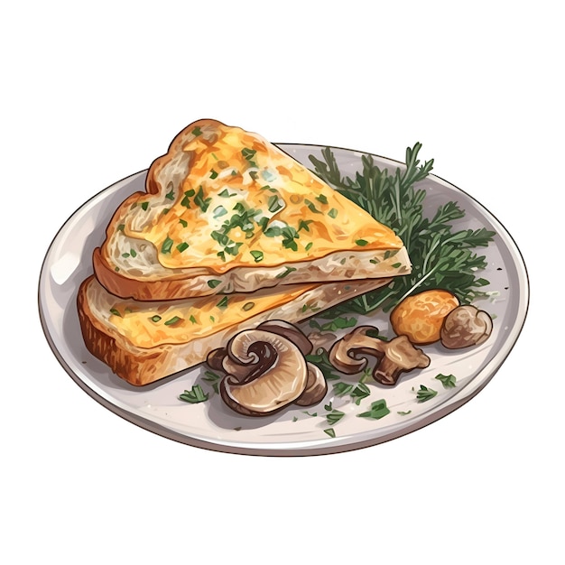 Omelette with mushrooms and parsley on a plate Vector illustration