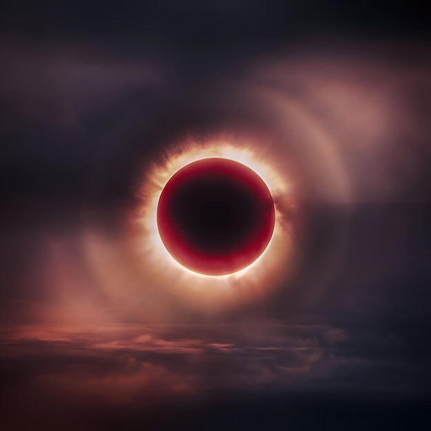 Photo ominous cinematic eclipse with crimson sun and radiant corona