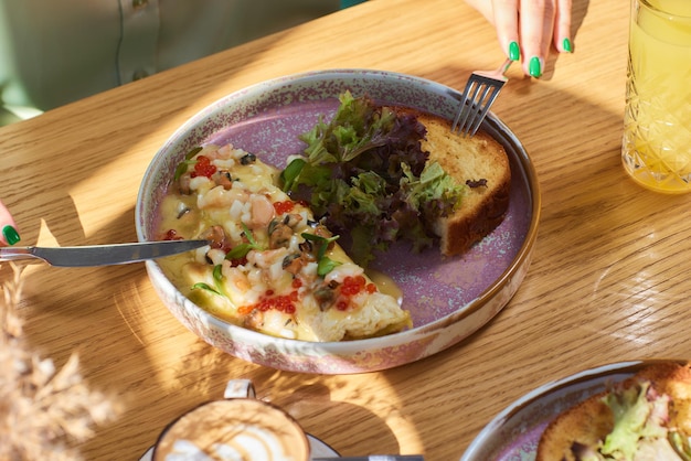 Omlet with mushrooms in a pan on a concrete background fritata is an italian breakfast dish