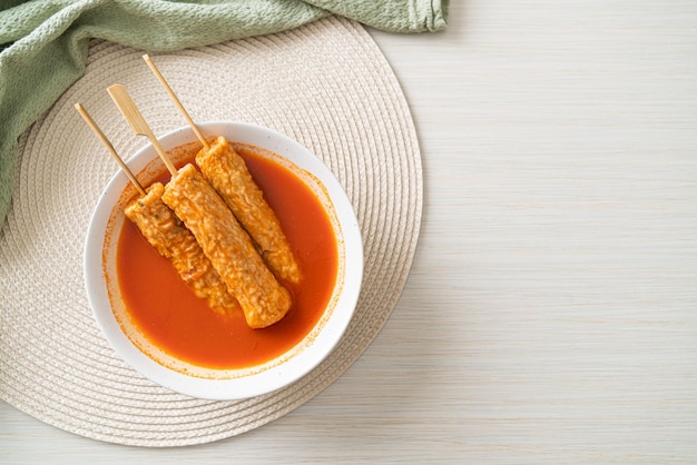 Omuk Korean fish cake skewer in Korean spicy soup