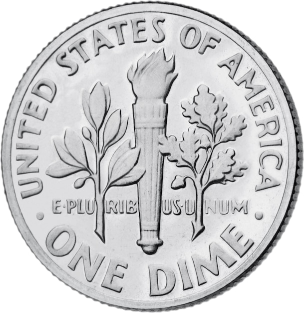 One American Dime on a white background