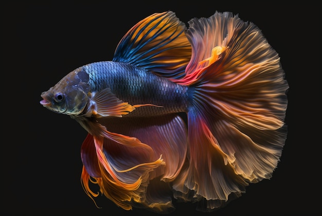 One betta fish swimming with its tail Generative AI