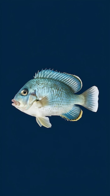 one blue fish facing right on transparency background PNG