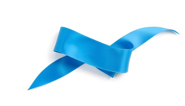 Photo one blue satin ribbon isolated on white isolated with white highlights