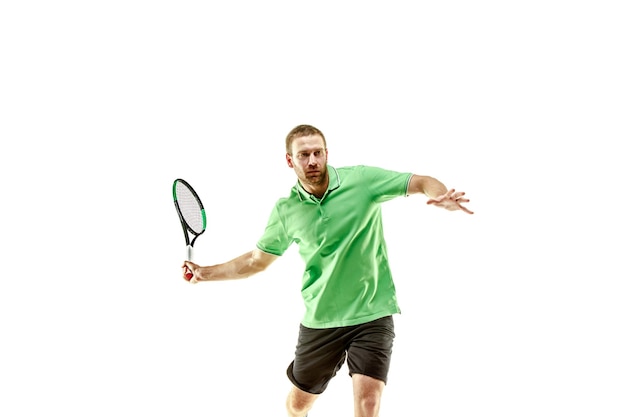 One caucasian man playing tennis player    