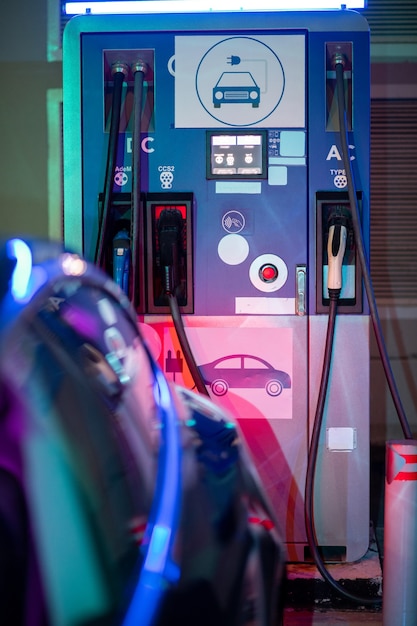 One of charging piles with cables and pumps