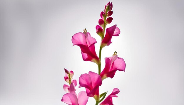 One continuous single line of snapdragon spring flower with pink color isolated on white background