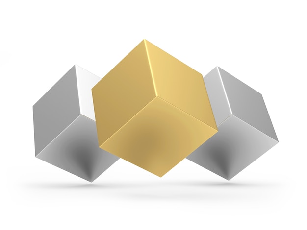 One gold cube with two silver cubes