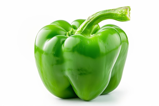 one green bell pepper on white isolated background cutout