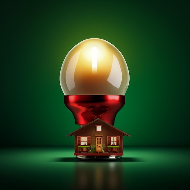 one green light bulb with an egg inside another green key with a styrofoam type house inside