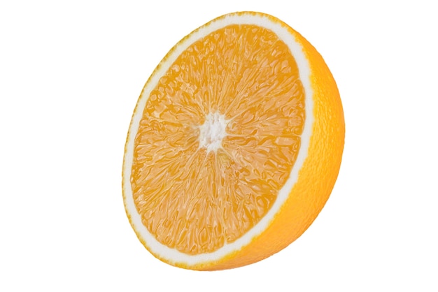 One half part orange isolated on white background Clipping Path. Full depth of field