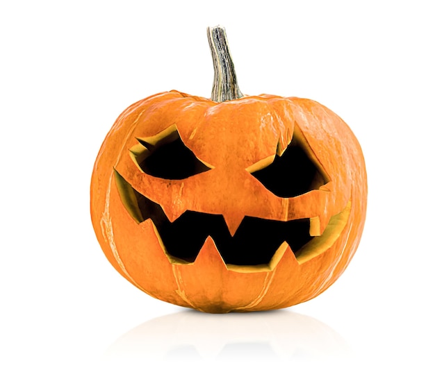 One Halloween pumpkin Jackolantern on a white isolated background