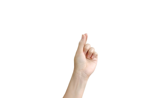 One hand is making a gesture of picking up things on a white background