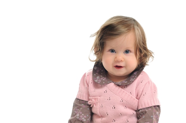 one happy  baby child isolated on white background