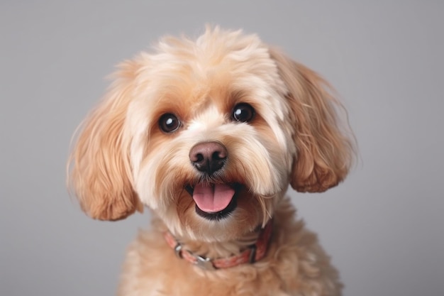 One happy dog maltipoo golden color posing isolated over white background concept of beauty breed pets animal life