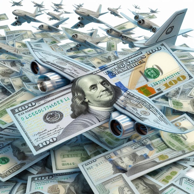 One hundred dollar bills with model plane