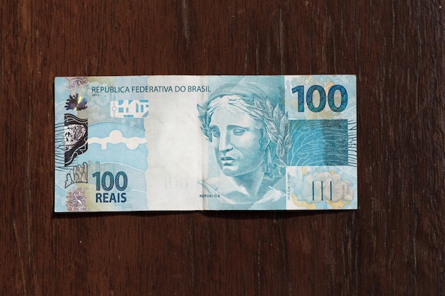 One hundred reais bills Brazilian money