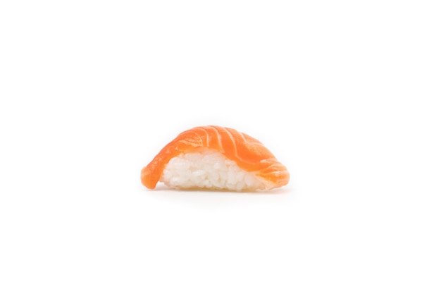 One isolated section view of salmon sushi.