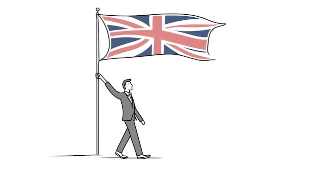 One line drawing of a person holding a flag England flag