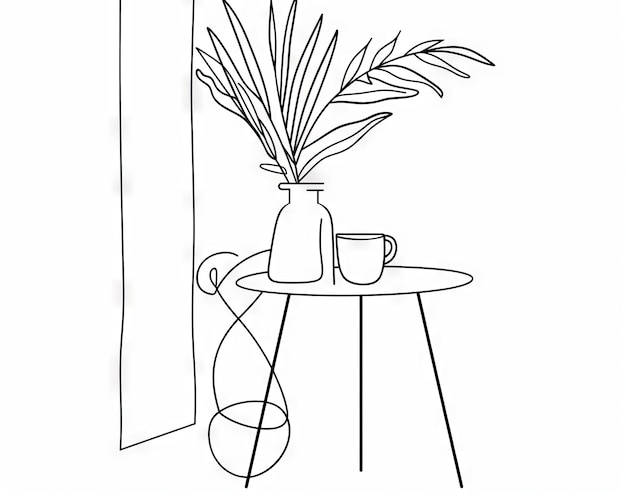 Photo one line drawing of a side table and a nightstand with drawer one outline modern illustration of a nightstand interior and furniture concept editable stroke size