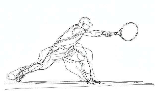 Photo one line drawing of a tennis player in action