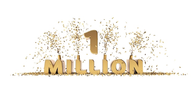 One million achievement celebration 3D rendering text white background