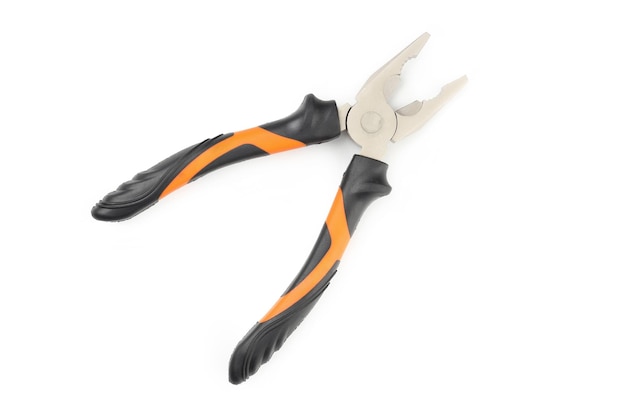 One orange pliers isolated on white background