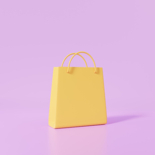 One orange shopping bag on purple pastel background minimal style discount promotion sale banner website 3d rendering illutration