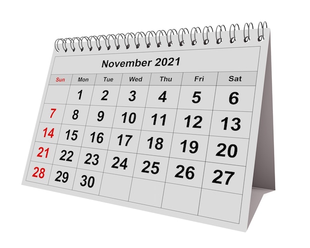 One page of the annual business monthly calendar Date  month November 2021