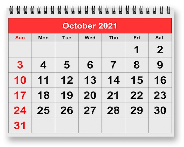 One page of the annual monthly calendar - October 2021