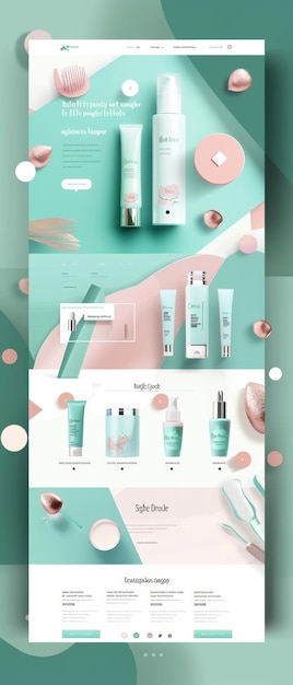 One page website design template with cosmetic products flat vector illustration