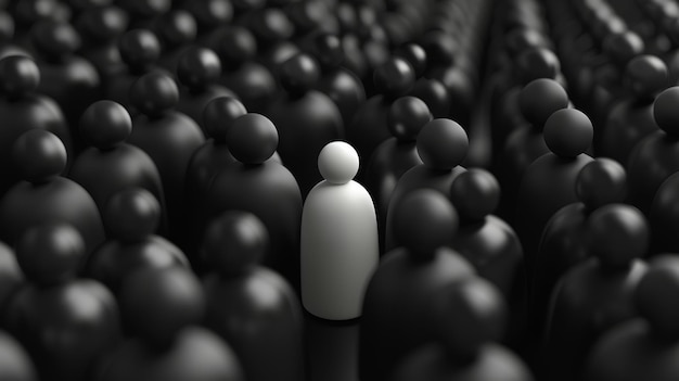 Photo one person standing out in a crowd of black figures