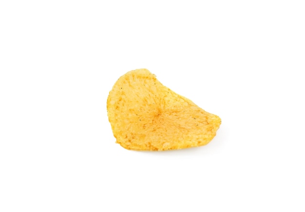 One potato chip on a white background