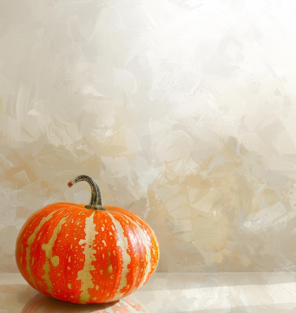 one pumpkin on a light beige background with space for text