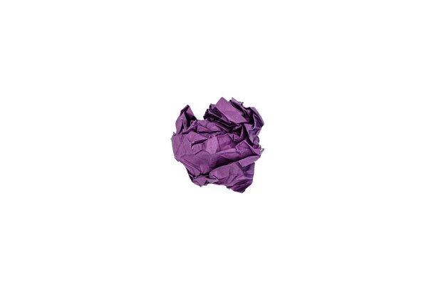 One purple crumpled paper ball isolated on white Blank for the designer Ideas concepts with paper crumpled ball