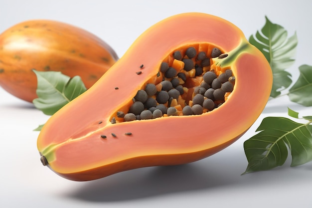 One of the real Papaya isolated on white paper background