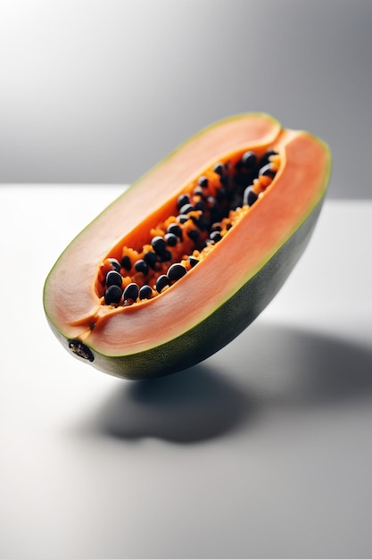 One of the real Papaya isolated on white paper background