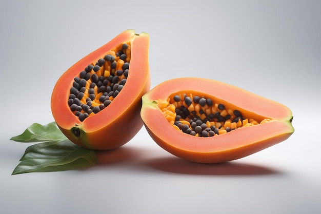 One of the real Papaya isolated on white paper background