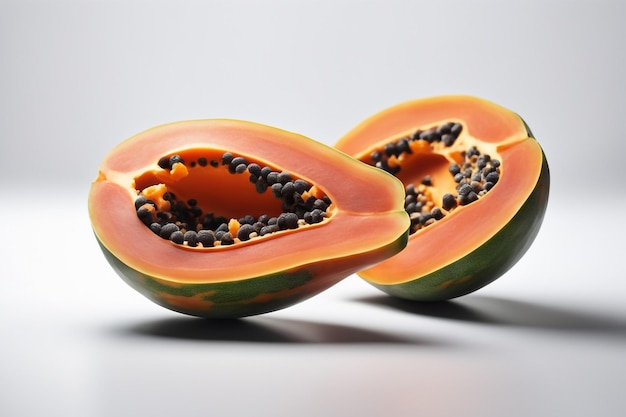 One of the real Papaya isolated on white paper background