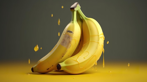 One ripe yellow banana on a bright pink surface Generative ai