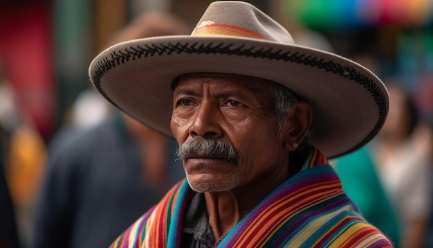 One senior man in traditional clothing smiling looking at camera generated by artificial intelligence